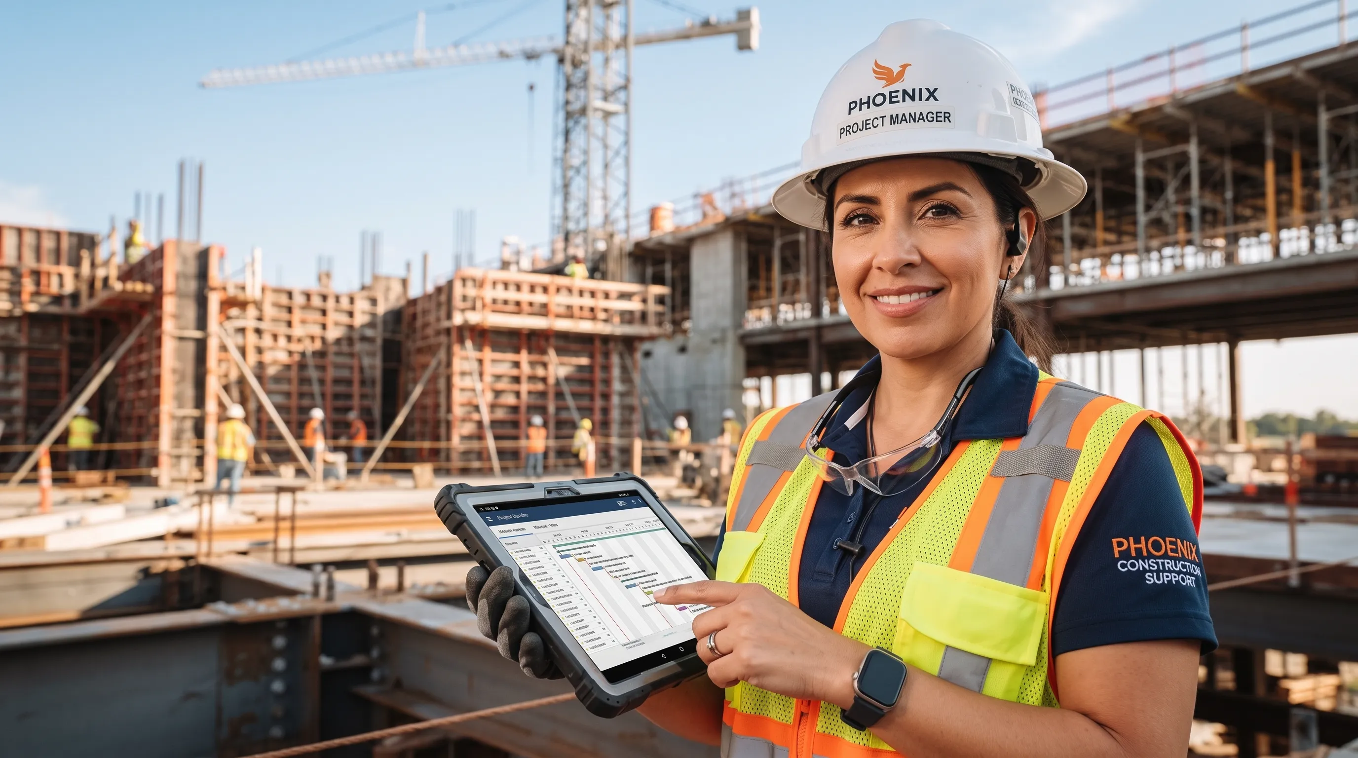 Site supervisor reviewing plans on a tablet